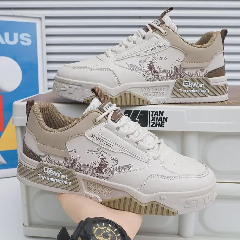 2025 Men's White Thick-Soled Casual Sneakers - Trendy Spring/Summer Style