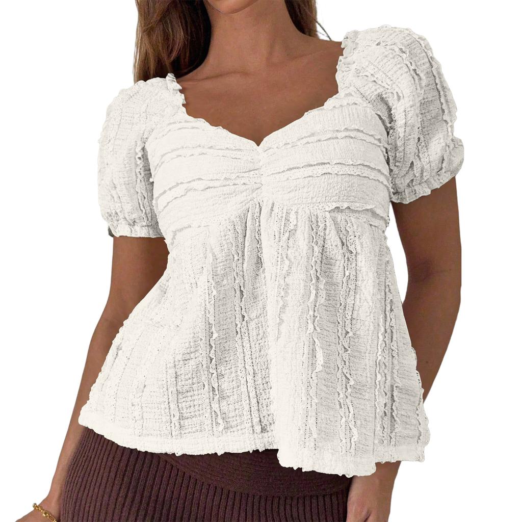 Maglietta da Donna con Scollo a V alla Moda Minimalista con Maniche a Sbuff