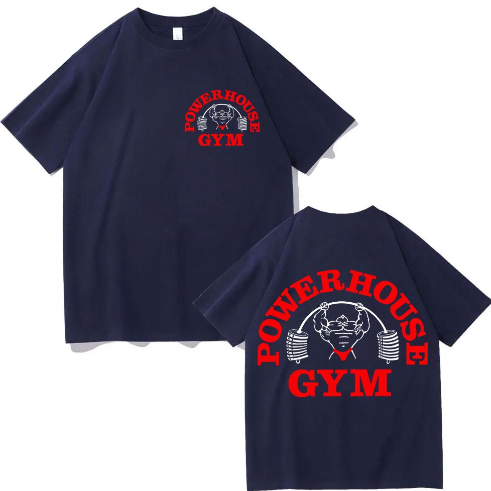 Powerhouse Gym Double Sided Print Tshirt High Street Fashion Trend Short Sleeve T Shirts Men Women Casual Loose Cotton Tshirts