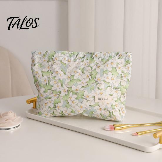Daily Skincare Organizer Floral Cotton Makeup Bag, Large Capacity Travel Toiletry Bag with Multi Girlfriend Gift Compartments, Cute Cosmetic
