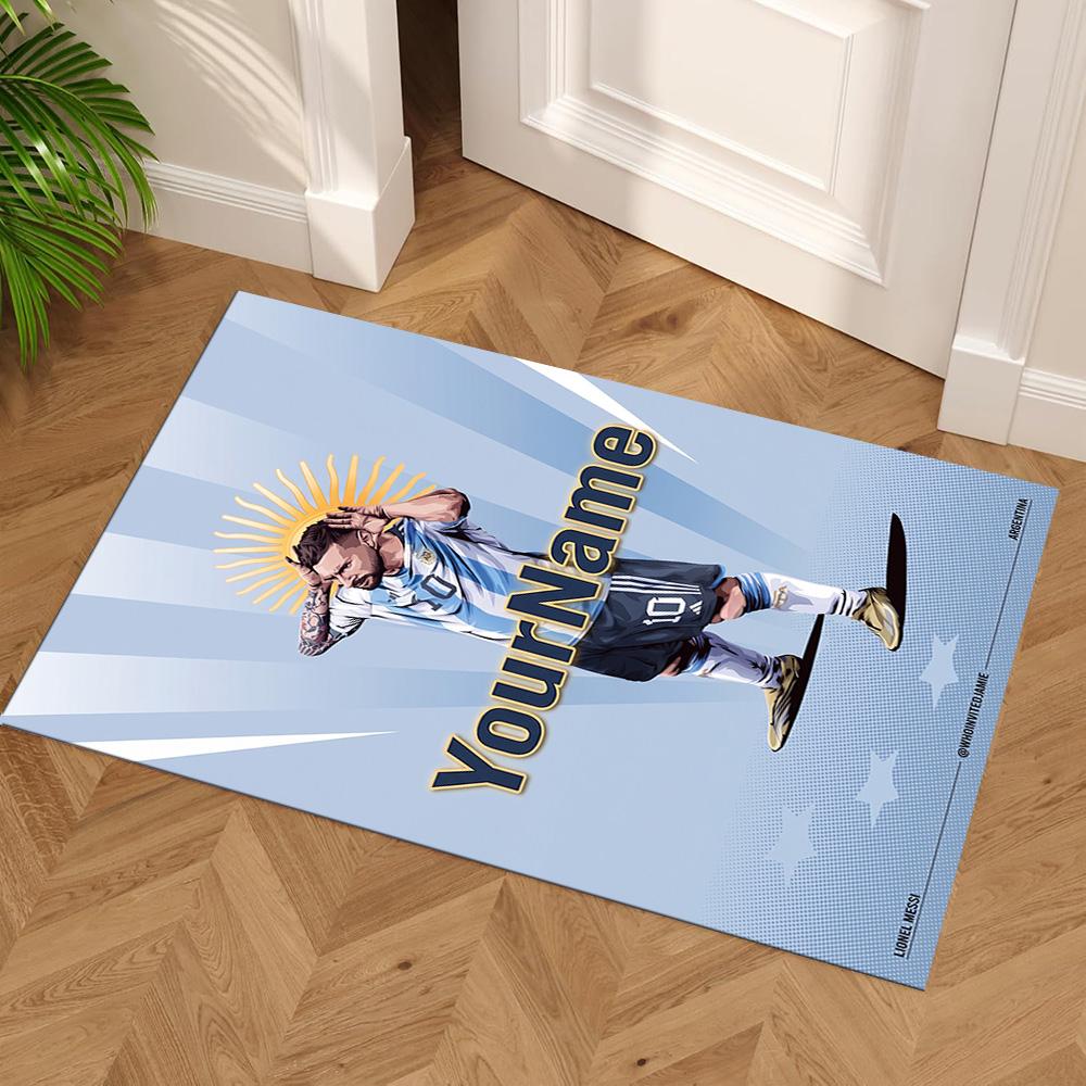 Messi Customize Text Floor Mat Design for Outdoor Dining Room Hallway Entryway Anti-slip Rug Decorate Offices Perfect Gift for Friends & Family
