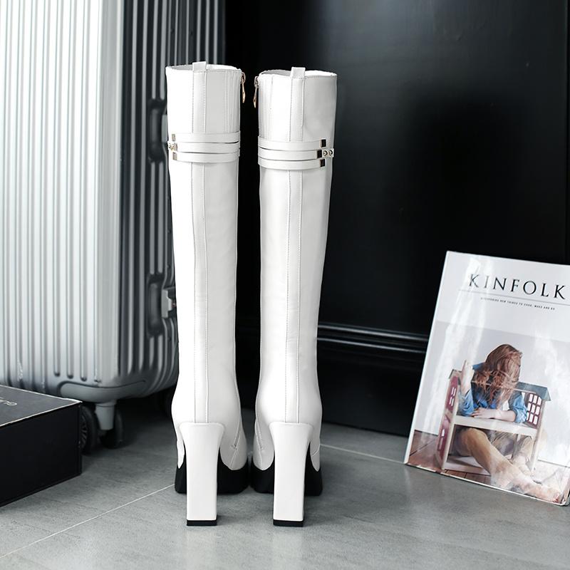 Sexy High Heels Kniehohe Stiefel Damen 2026 Mode Weiß Schwarz Hohe Hohe Stiefel Plateau Leder Herbst Winter Lange Schuhe Weiblich