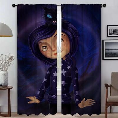 Cortinas Antimosquitos Coraline para Cámara Decoración de Halloween Cortina de Ventana para Habitación 2 Paneles Cortinas para Interiores del Hogar