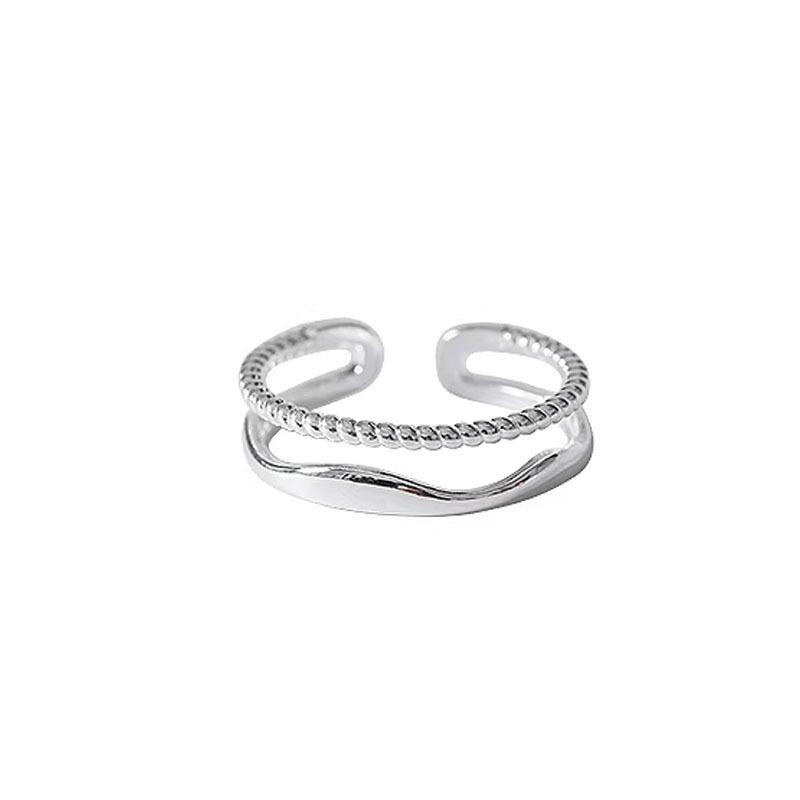 1Pcs Double-layer twisted wire ring with adjustable opening. Women's simple stainless steel ring.