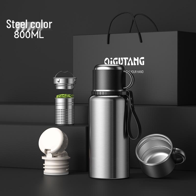 Men's High-Capacity Insulated Teapot with Temperature Display and Tea Separation, 316 Stainless Steel.