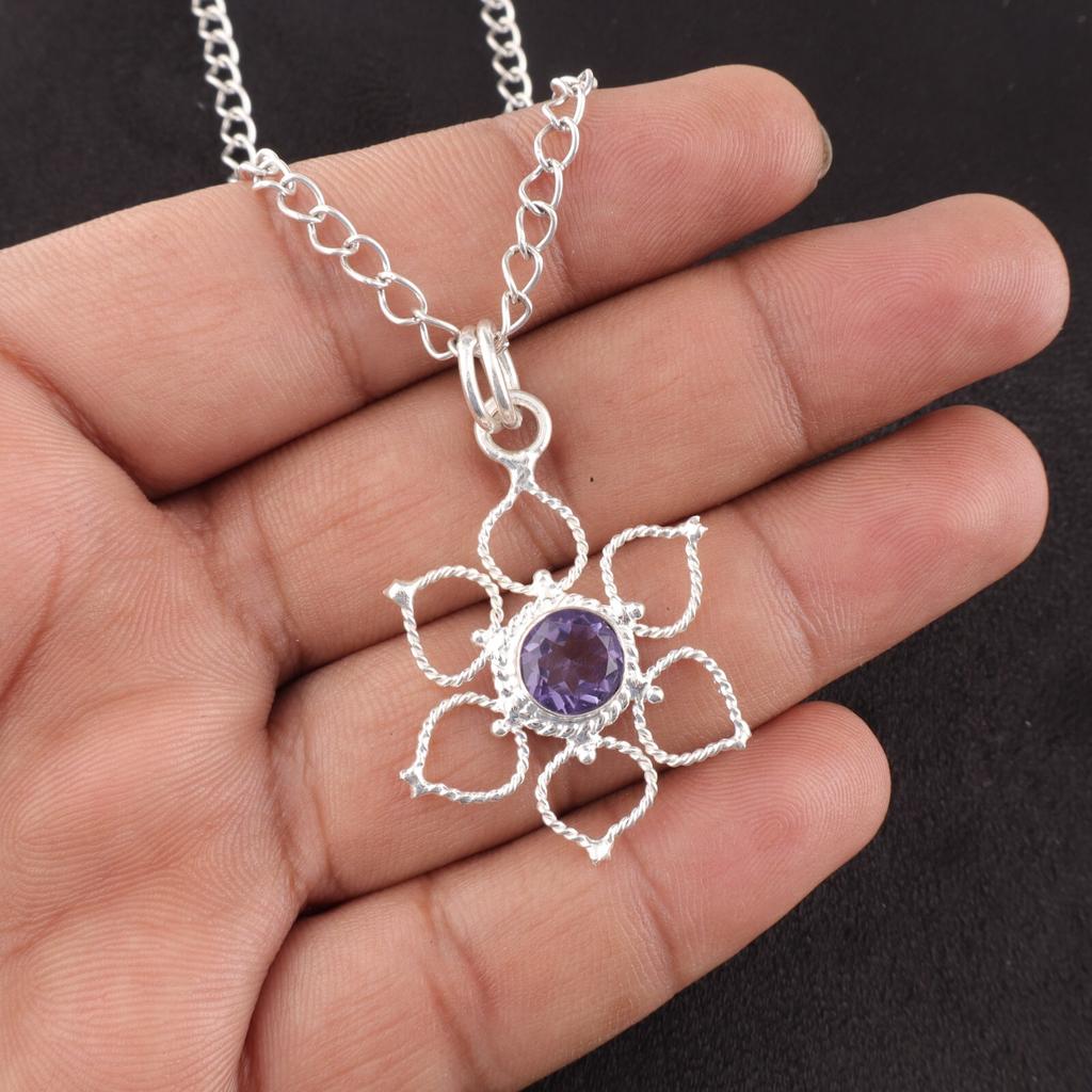 Round Natural Iolite 925 Silver Art Deco Handcrafted Friendship Day New Pendant PP-18-2