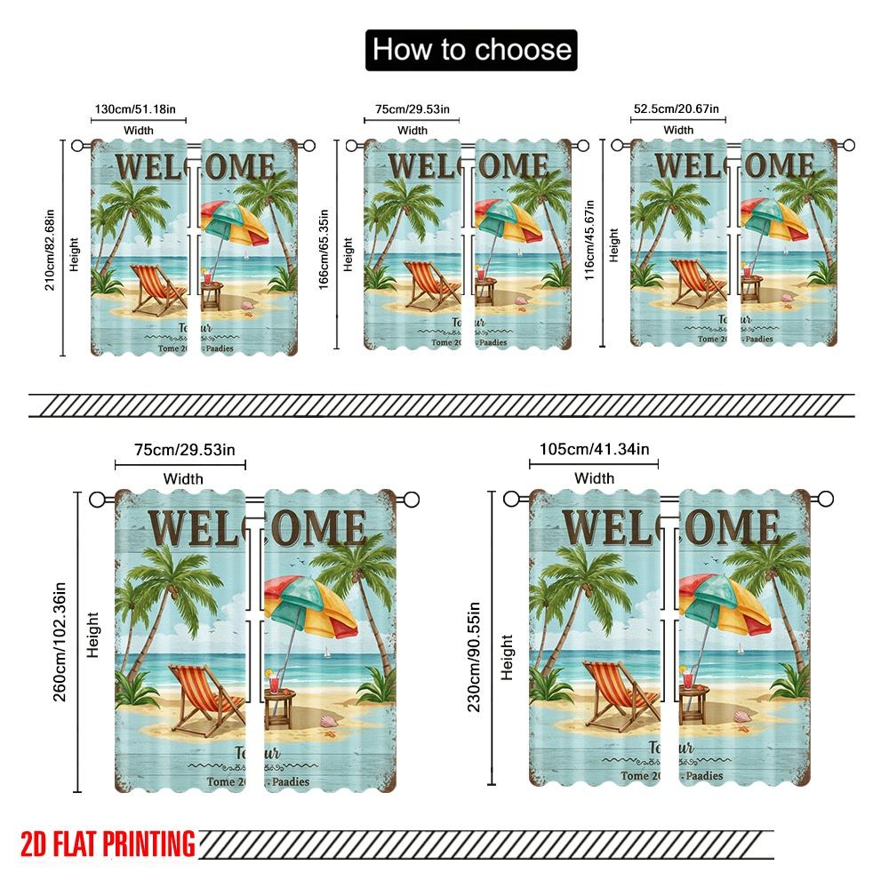 2pcs 2D flat printing Drapes Welcome Tropical Beach Paradise Scene Fabric Without Electricity Party Decorations for Photo Booths