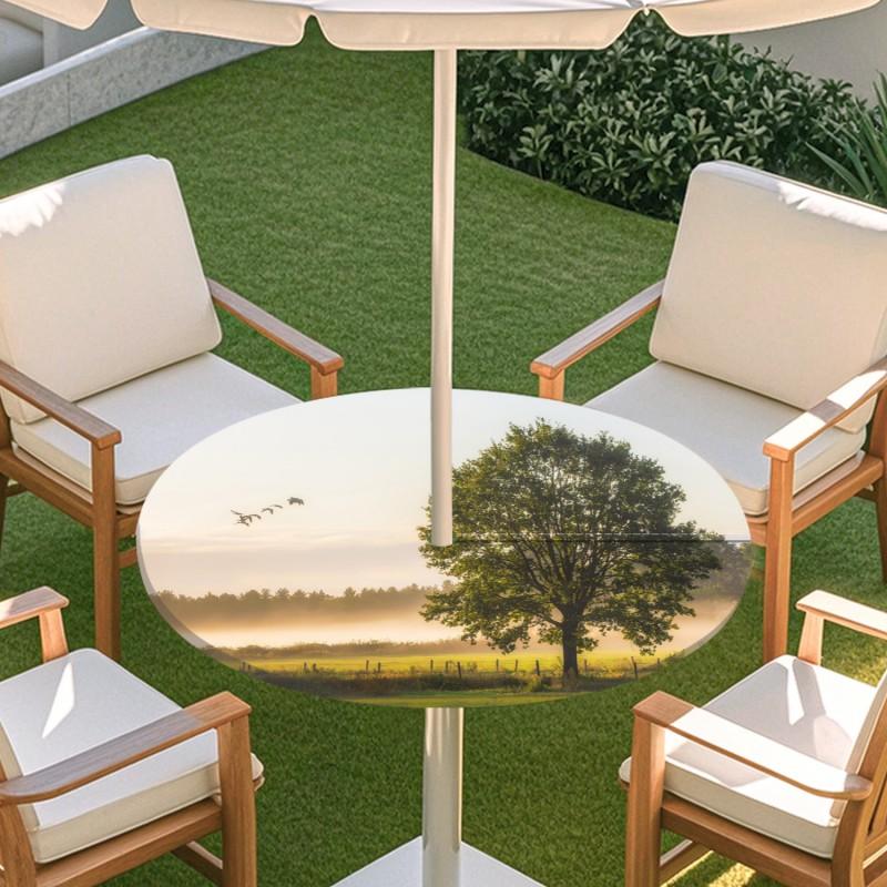 Outdoor Round Table Cover With Nature Print Waterproof Elastic Hem Patio Garden Deck
