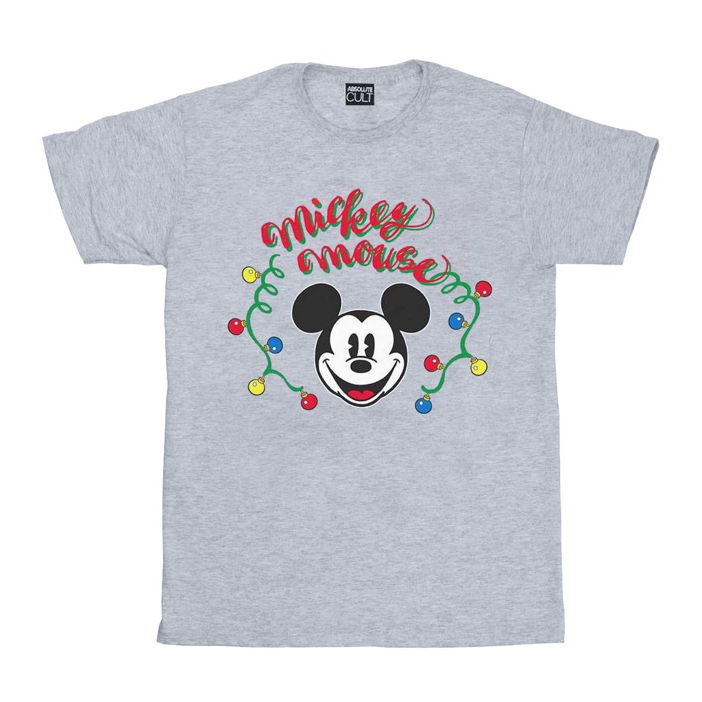 Disney Womens/Ladies Mickey Mouse Christmas Light Bulbs Cotton Boyfriend T-Shirt