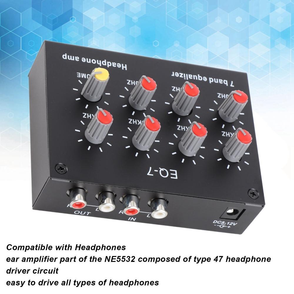 3.5mm 7 Band Equalizer 12dB High Bass Digital Equalizer  Sound Enhancement