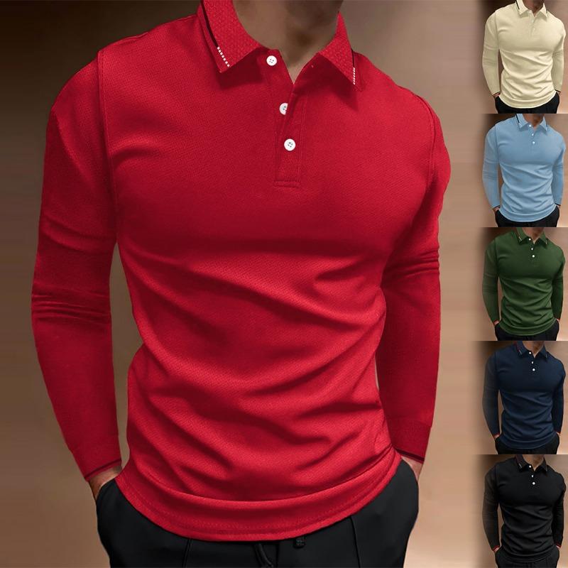 Men S Casual Long Sleeve Polo Shirt Solid Color For Daily Wear