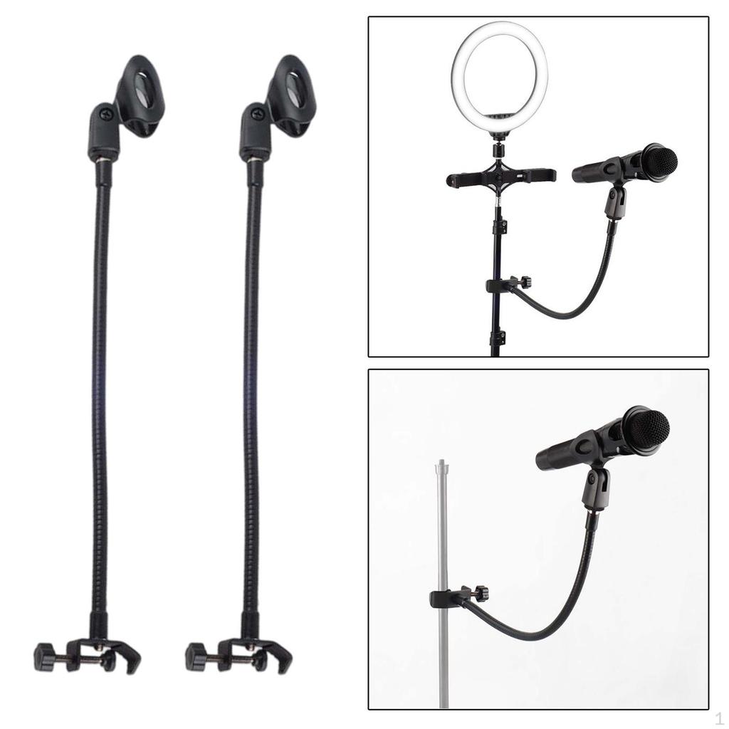 2x Iron Tabletop Mic Holder with Heavy Duty Desk Clamp Microphone Flexible Tube Clips