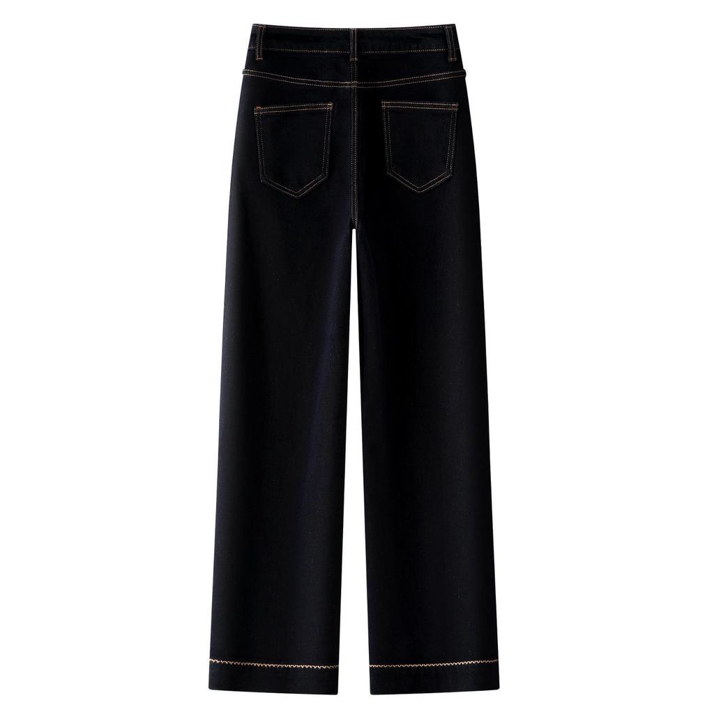 Women's High-Waist Loose Slim Fit Denim Jeans - Blue, Cropped Straight Leg, Autumn/Winter 2025 Collection