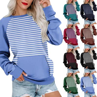 Langarm-Sweatshirt für Damen, lässiger Rundhalsausschnitt, süßer Pullover, bedrucktes leichtes Sweatshirt mit Tasche