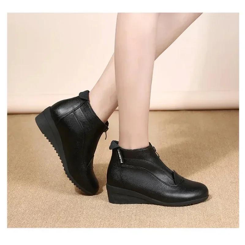 Neue Winterstiefel Damen Damen Schneestiefel Keilabsatz Winterschuhe Damen Warme Pelz Freizeitschuhe Zip Damenschuhe Botas Mujer