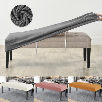 1pc Rectangle Dining Bench Cover Solid Color All-inclusive Piano Bench Cover Elastic Ottoman Stool Slipcover for Living Room