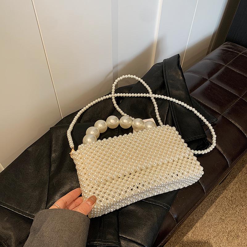 Fairy Bag Summer 2025 New Small Fragrant Wind Pearl Portable Ins Internet Celebrity Women Shoulder Vacation Woven Bag