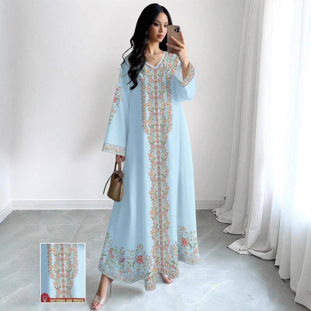 Frühling 2026 Elegantes Lässiges Damen V-Ausschnitt A-Linie Langarmkleid