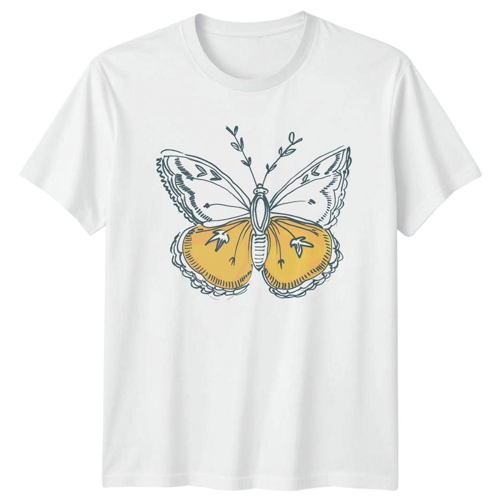 Sketchy Yellow Butterfly Line Art Unisexs TShirt Insect Nature Gift For Her S