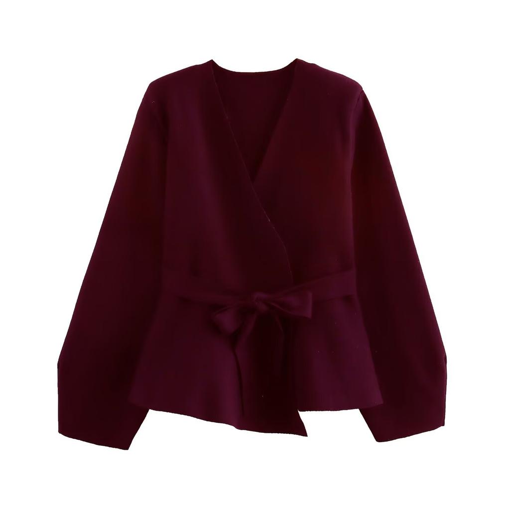 Høst ny dameklær Europeisk og amerikansk stil Fransk stil med belte skulderputer strikket blazer