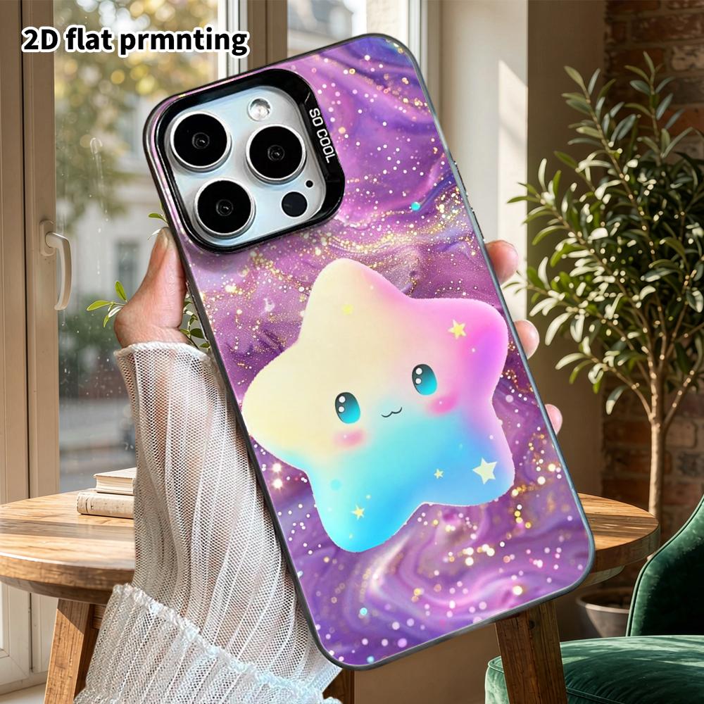 Phone Case: 2D Flat Design Suitable for iPhone 18, 17, 16, 15, 14, 13 Pro, Color Silver Protective Case, Couple Style, Gradient Rainbow, Christmas and