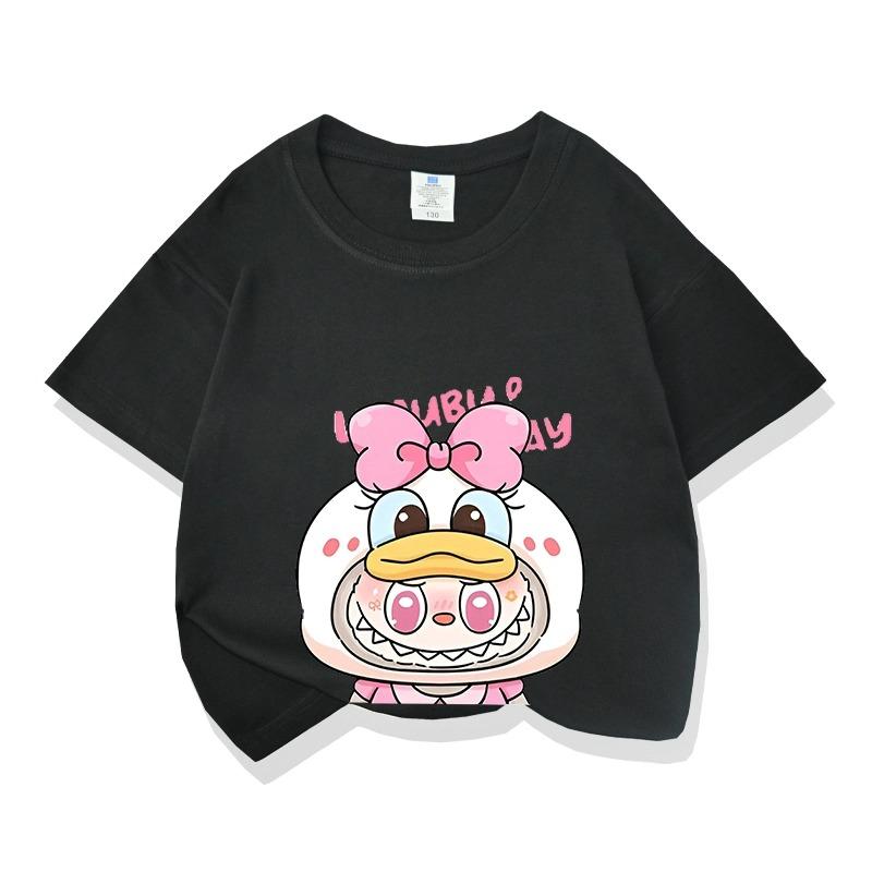 Cartoon Graphic Labubu Kids Adult Printed T-shirt Summer Men and Women's Fashion Outdoor Girl Short Sleeved T-shirt Top Pullover
