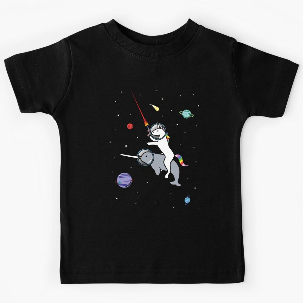 Unicorn Riding Narwhal In Space Kids T-Shirt 100