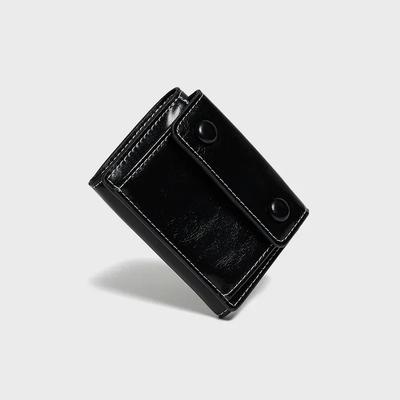 [Gift Wrapping] Dot Pocket Triple Fold Wallet Coin Bill Card Holder Black
