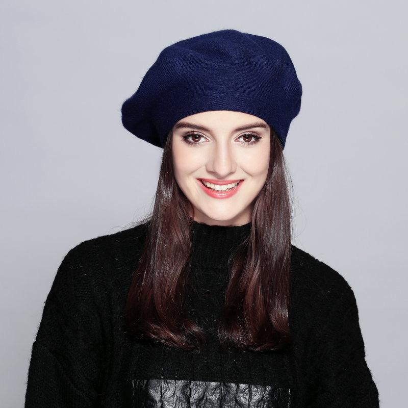

Женский легкий вязаный берет с эластичной пряжей в качестве основы, шляпа-тыква, французская зимняя шляпа художника M（56-58cm） тёмно-синий