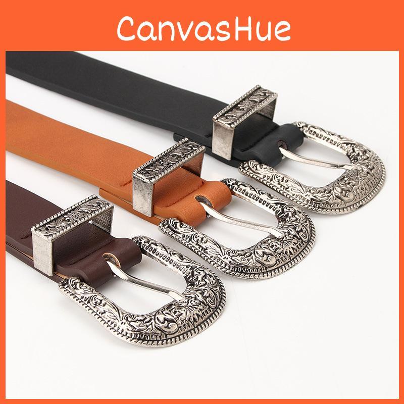 Retro Pu Waist Belt With Engraved Alloy Buckle For Stylish Casual Outfit