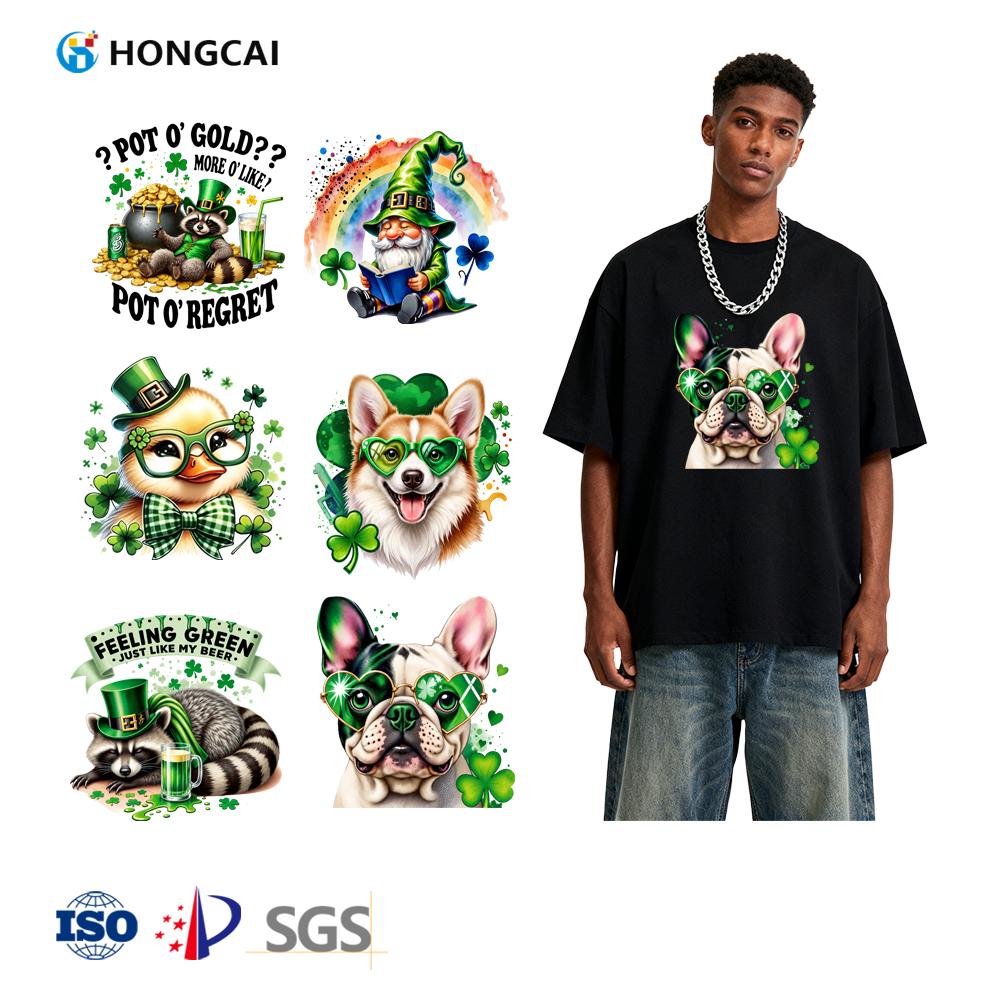 Heat Transfer Patches with White Ink St. Patrick's Day Cute Pet Designs New Offset Durable Iron-On Garment Logos