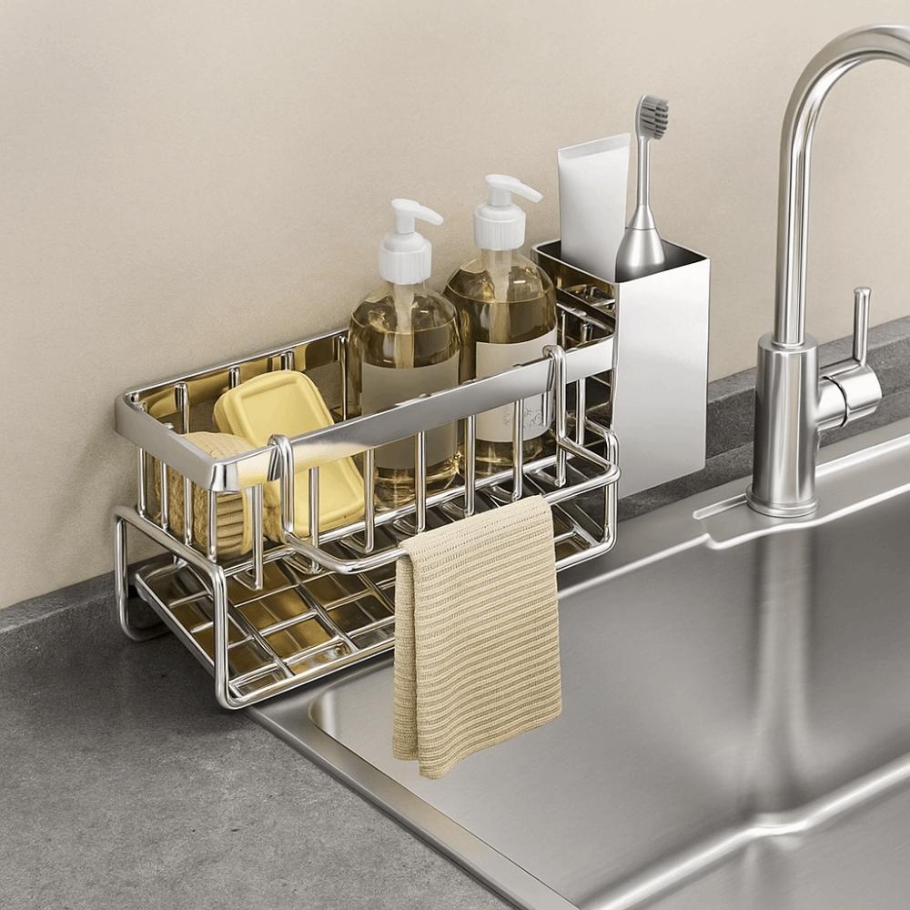 Large Capacity Sink Drain Rack Self-Draining Soap Drainer Towel Rack Dishcloth Rack  for Home