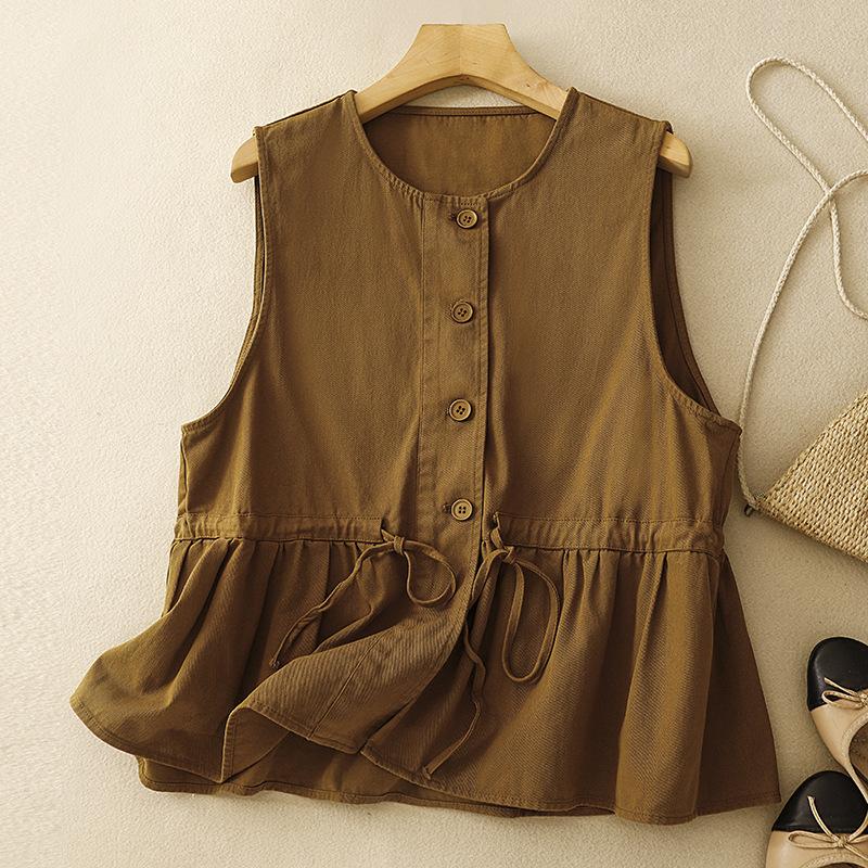 Women S Cotton Ruffled Round Neck Loose Fit Vest Top
