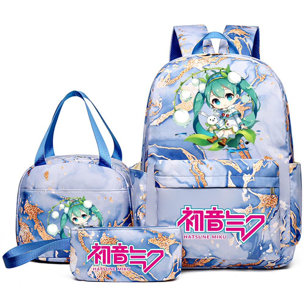 3Pcs/set Anime Hatsune Miku Printed Backpack Handbag Pencil Case for Teenager Student Bookbag Schoolbag Women Large Capacity Waterproof Travel Bag