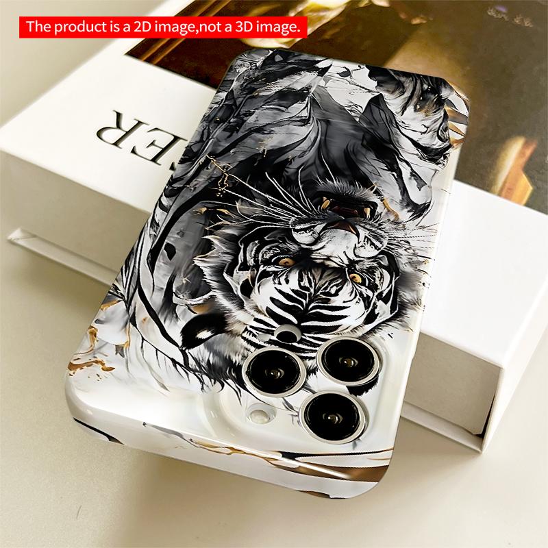 2DFlat Black Tiger Ink Art Phone Case All Inclusive Film Hard iPhone Case, Compatible with iPhone 18 Pro Max 17 16 15 14 13 12 11