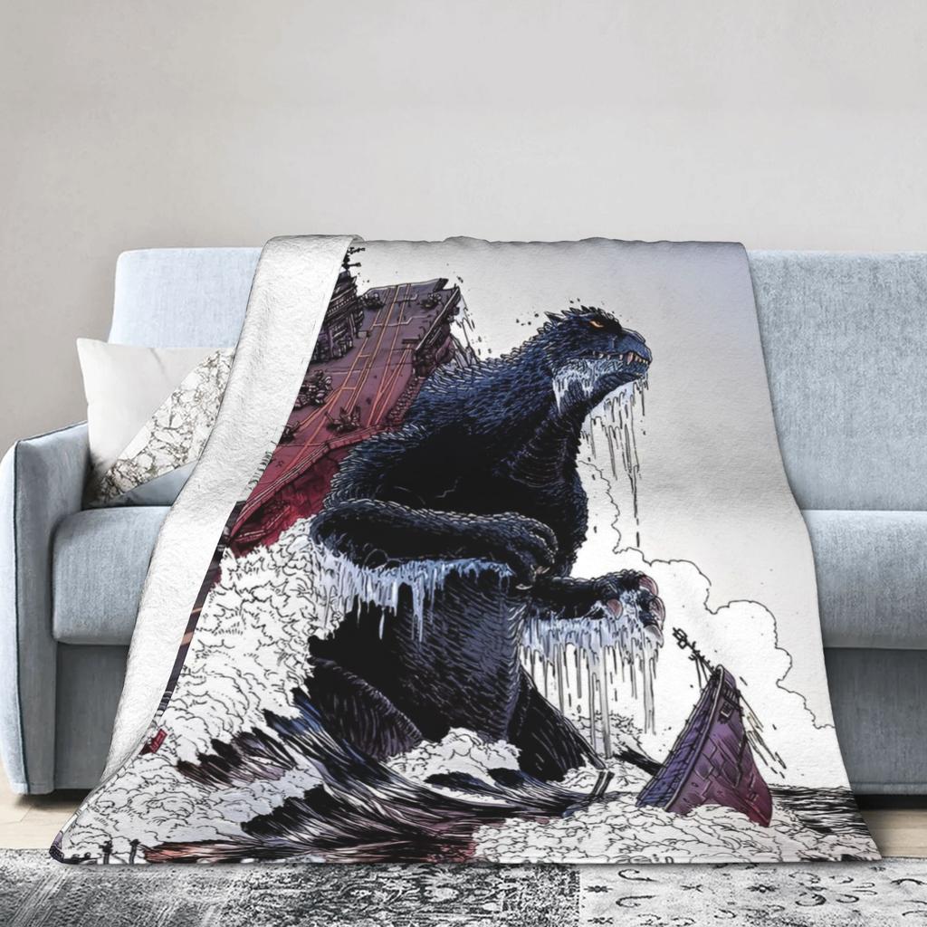 Great Wave Godzillaed Knitted Blankets Fleece Lightweight Throw Blankets for Bed Bedroom Quilt