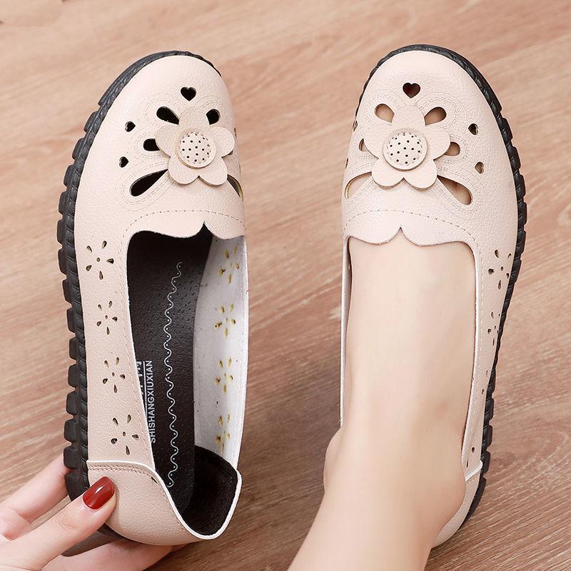 Soft-soled Non-slip Mother Hollow Single Shoes, New Chinese Flat-soled Single Shoes, Old