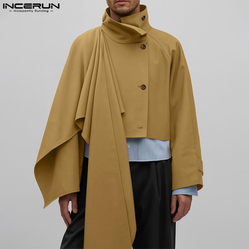 INCERUN Men Long Sleeve Stand Neck Irregular Layers Cropped Blazer Coats