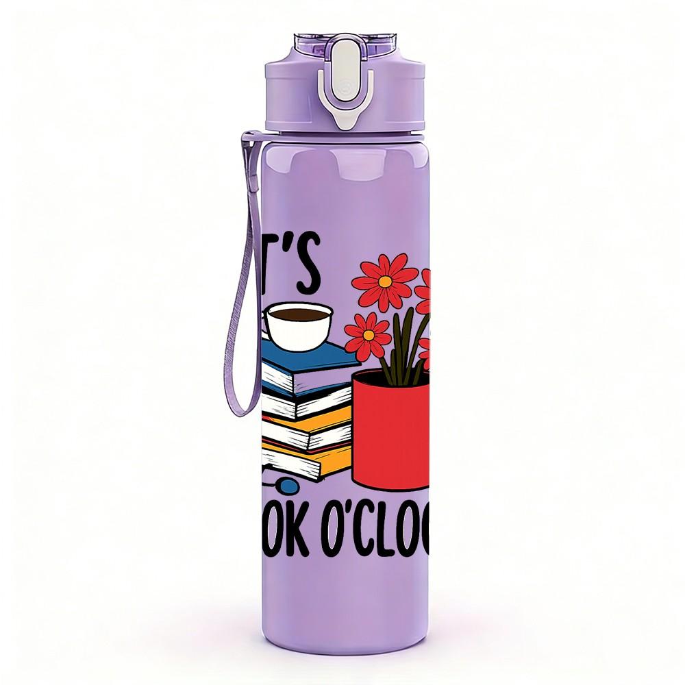 1PC Its Book OClock Mug Flower Art 750ml Color Plastic Sports Water Bottle Leakproof Flip Straw Lid Suitable for Sports Office Home Use