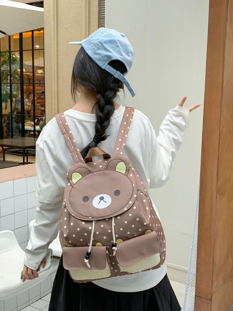 Canvas Bear Backpack With Flap Closure For Casual Daily Use