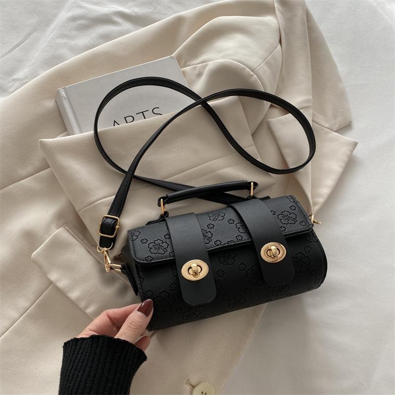 

Зимняя новая модная сумка через плечо с тисненой текстурой, сумка через плечо, ретро-цилиндрическая сумка-кошелек для женщин 19.5x8.5x11cm чёрный