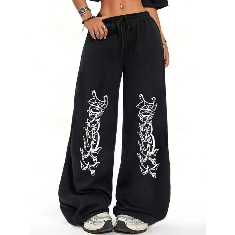 Womens High Street Hip Hop Loose Straight Leg Casual Pants