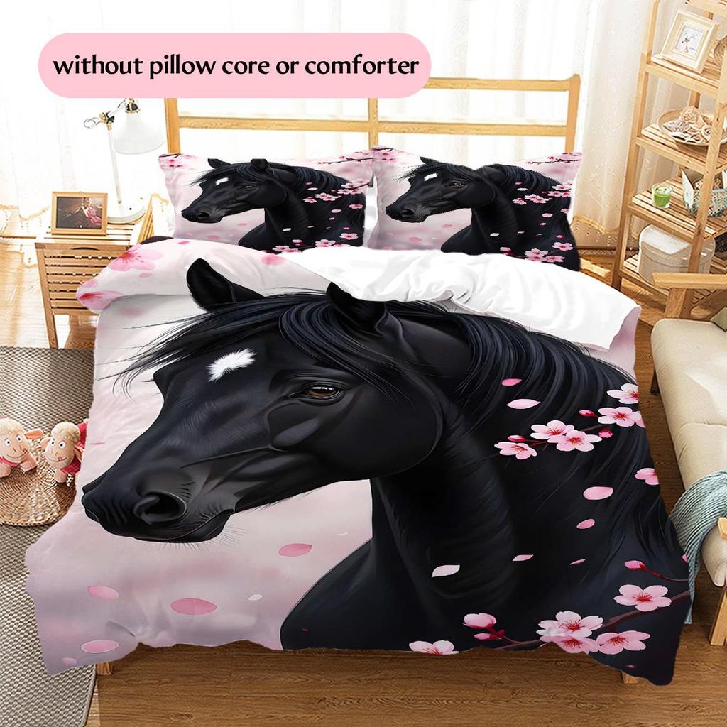 1PC Horse Bedding Quilt Set Quilt Cover Pillowcase Home Decoration Birthday Gift (1 * duvet cover + 2 * pillowcase, without core)