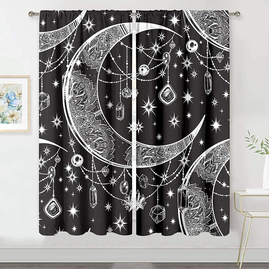 Gothic Galaxy Bedroom Decor Celestial Starry Witchy Mandala Diamond Teen Girls Women Living Room Window Drapes Fabric 2 Panels