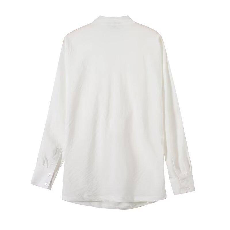 European and American style, new women's clothing, foreign style simple casual style elegant drape collar long-sleeved shirt