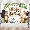 1 piece of a forest animal birthday backdrop featuring bears foxes and green plants - suitable for indoor/outdoor parties