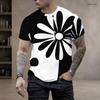 Men Plus Size Round Neck Short Sleeve T Shirt Black White Swirl Stripe Printed Pullover Straight Hem