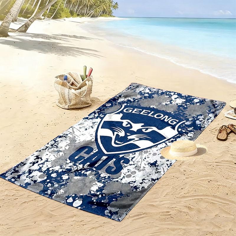 Geelong Cats Print Beach Towel, Large Soft Quick Dry Towel for Beach Camping Swimming