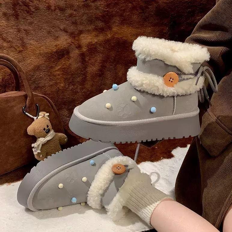 Thick and cute fluffy warm thick-soled snow boots women's 2025 new winter Northeast piled thickened cotton shoes