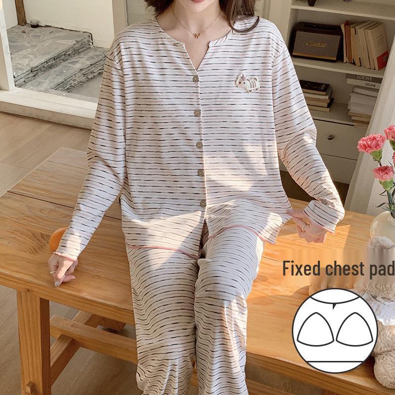 

Woven V-neck Striped Pajama Set for Women - Spring/Autumn Style Medium